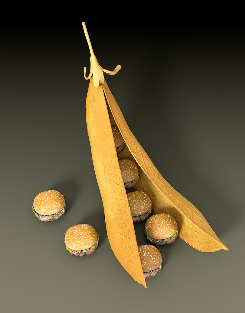 An illustration of burgers coming out of a plant pod