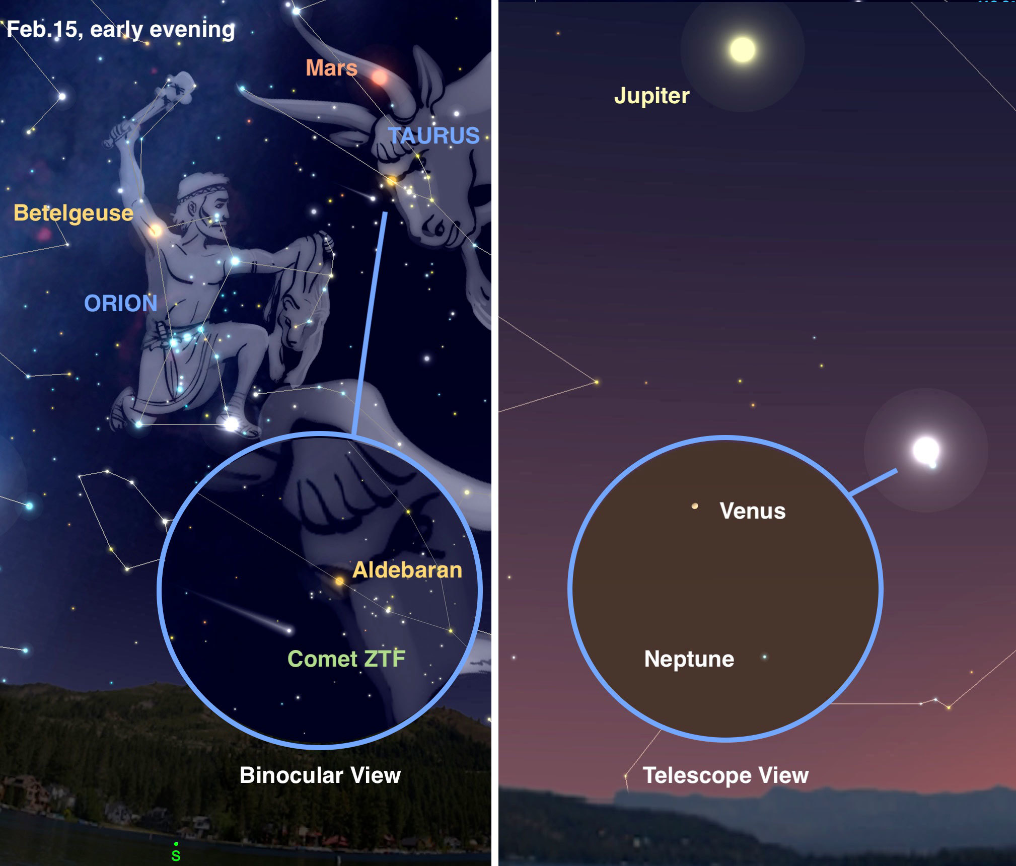 An illustration of comet ZTF in relation to constellations