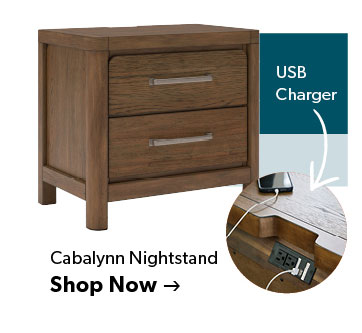 Cabalynn Nightstand, with USB charger, Click to shop now.