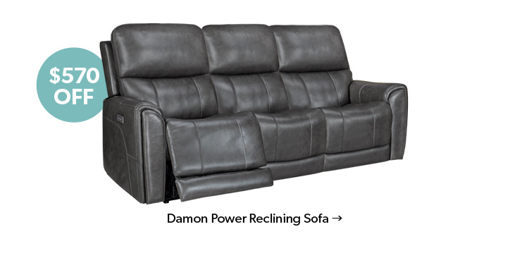 Featured Damon Power Reclining Sofa. 570 dollars off. Click to shop now.