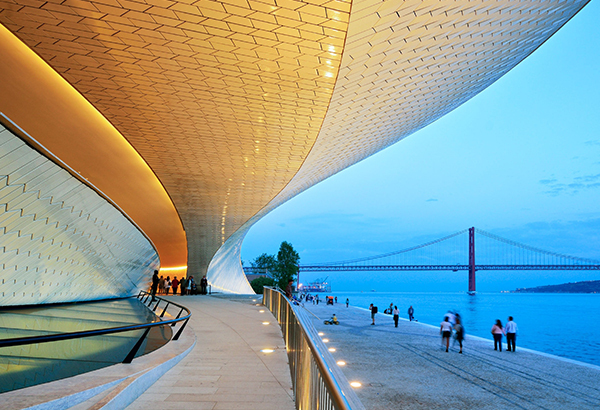 The Museum of Art, Architecture, and Technology borders the Tagus River in Lisbon, Portugal.