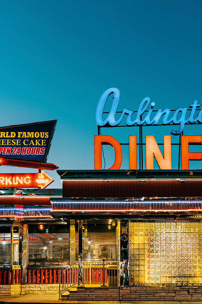 A diner with a neon sign