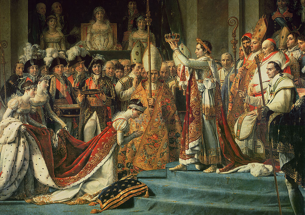 French emperor Napoleon crowns his wife Joséphine in Notre Dame cathedral in December 1804 in this painting by Jacques Louis David.