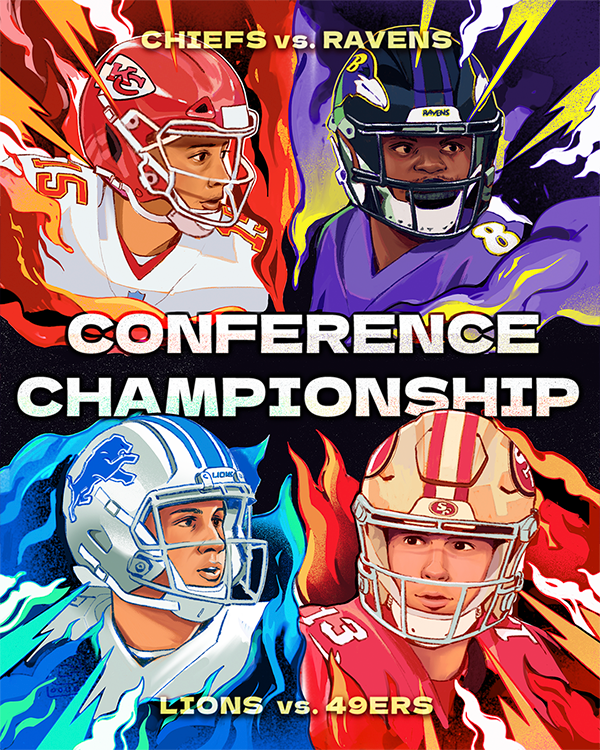 Conference Championship Artwork for Chiefs vs. Ravens and Lions vs. 49ers