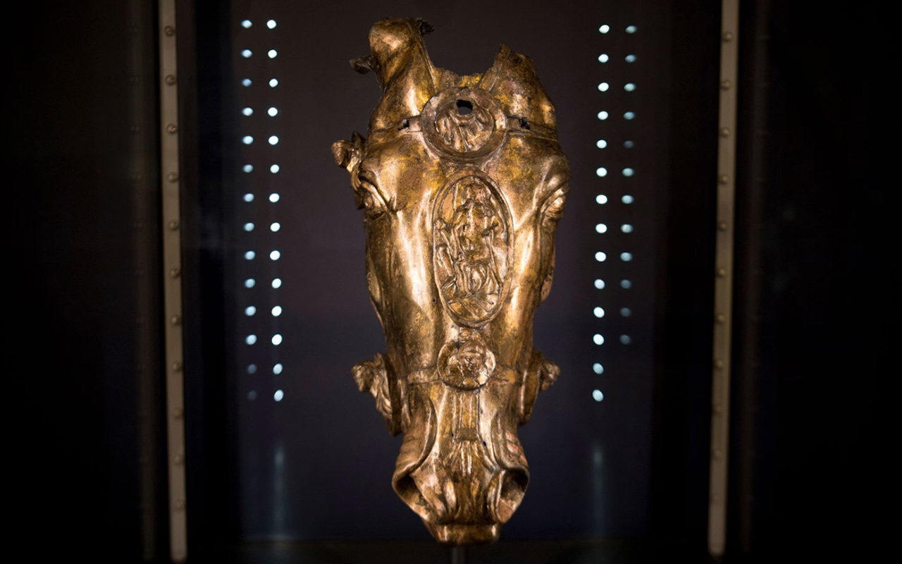 This gilded horse head, now on display in Germany, is likely a piece of a life-size statue of a Roman emperor that was sculpted in A.D. 1.