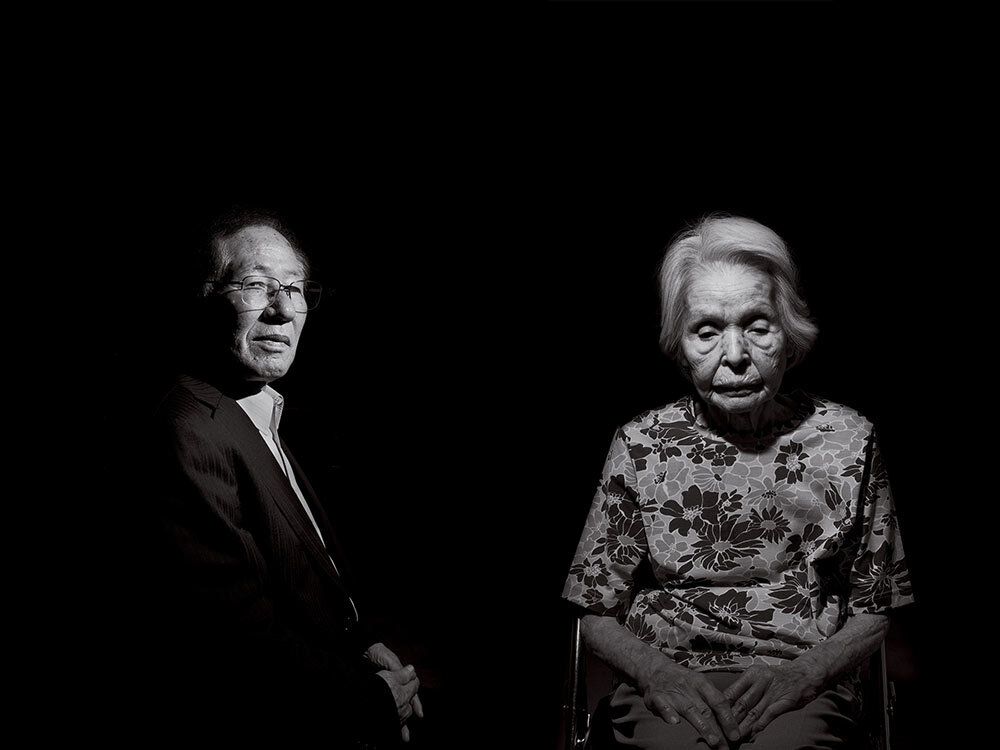 left, Minoru Moriuchi, who was 3 miles from hypocenter at time of bombing; right, Kumiko Arakawa, who died in 2019, lost both parents and four siblings in the bombing