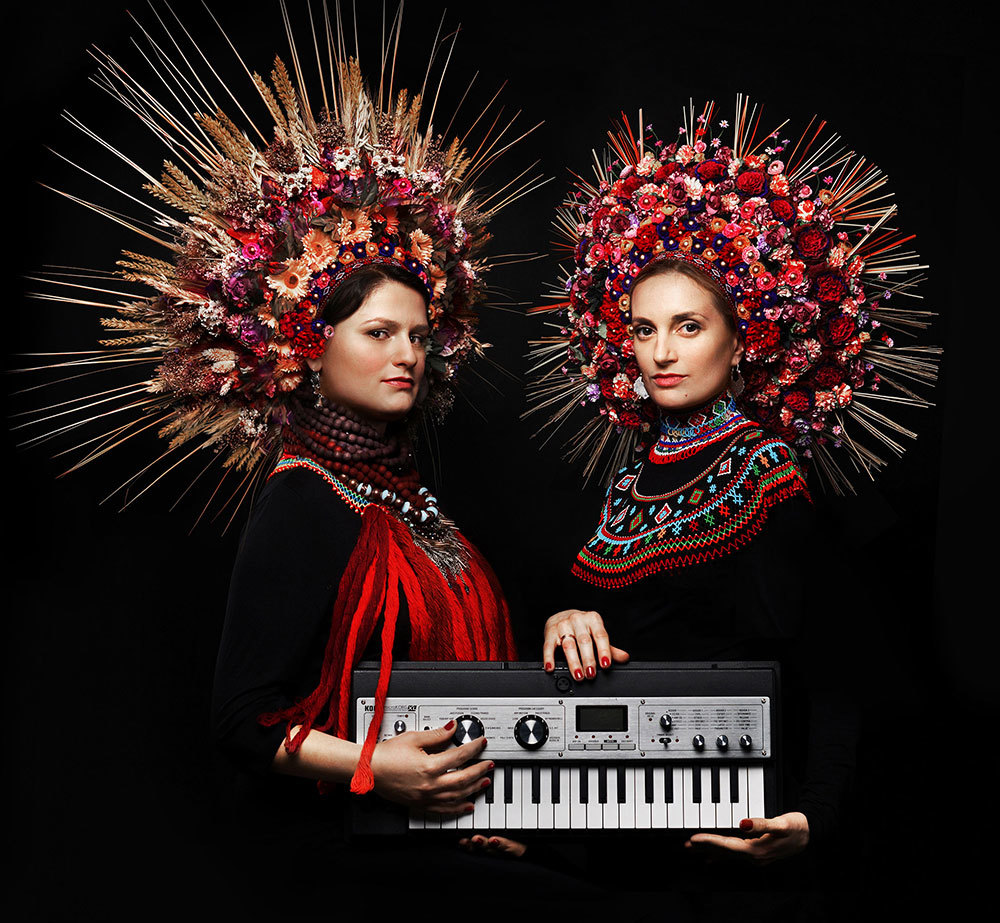 Two women modeling Ukrainian flower crowns