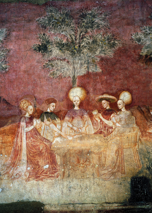 The cardplayers in this fresco at the Palazzo Borromeo, in Milan, were painted in 1450, around the time the new game of tarocchi was emerging. Tarocchi would later be called tarot by French speakers. 