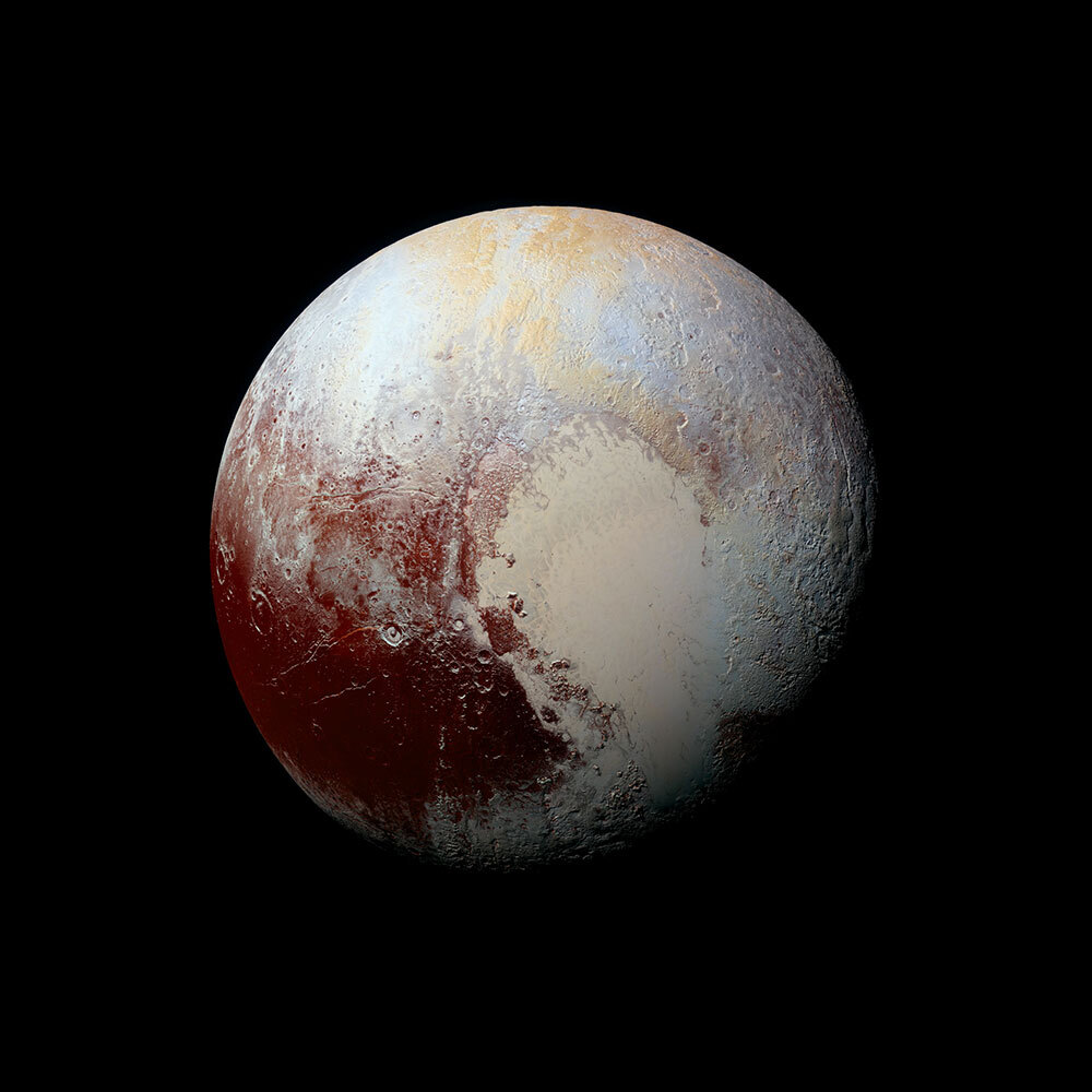 This 2015 NASA image of Pluto combines blue, red and infrared images.