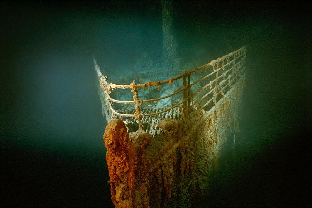 Rusted prow (bow) of the R.M.S. Titanic ocean liner in the North Atlantic.