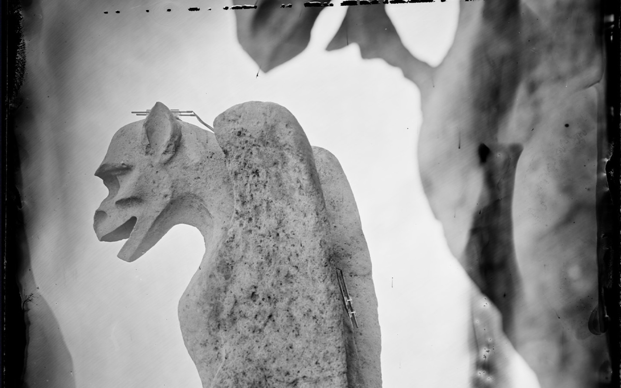 Notre Dame’s decorative grotesques, or chimeras, perch on the bell towers and on the high gallery between them.