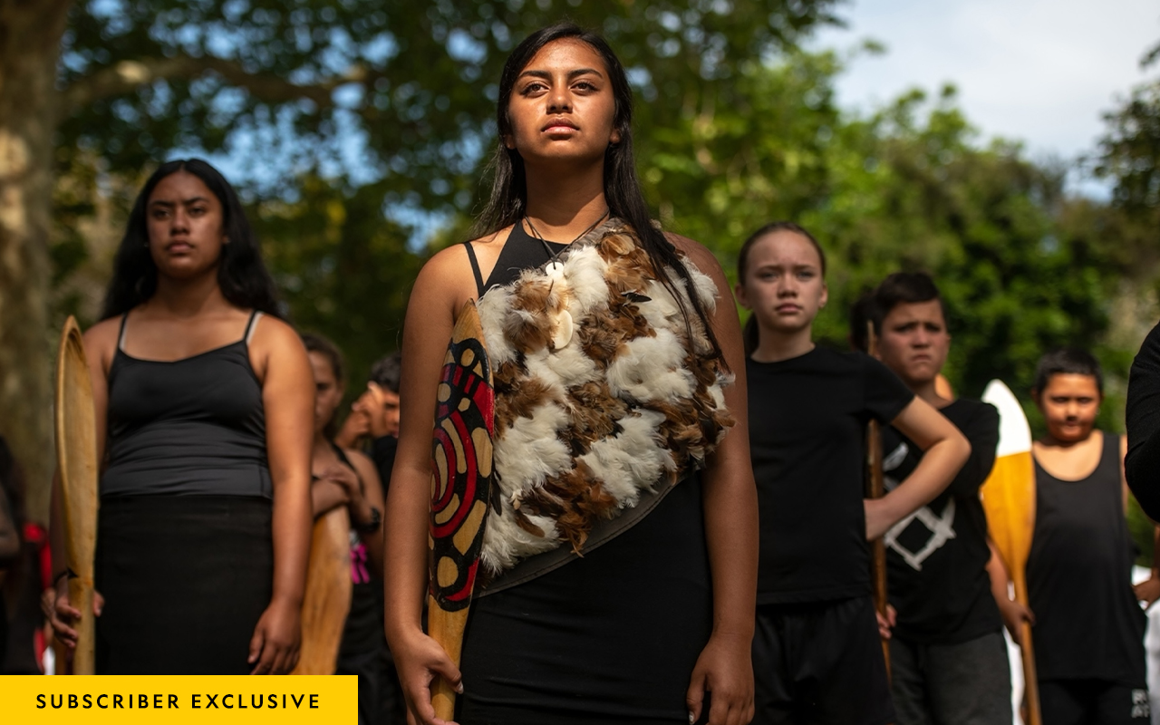 New Zealand Bronwyn Clifford, 16, stands with other Maori women on Waitangi Day, observed each February to commemorate the Treaty of Waitangi, signed by some 500 Maori chiefs and the British in 1840.