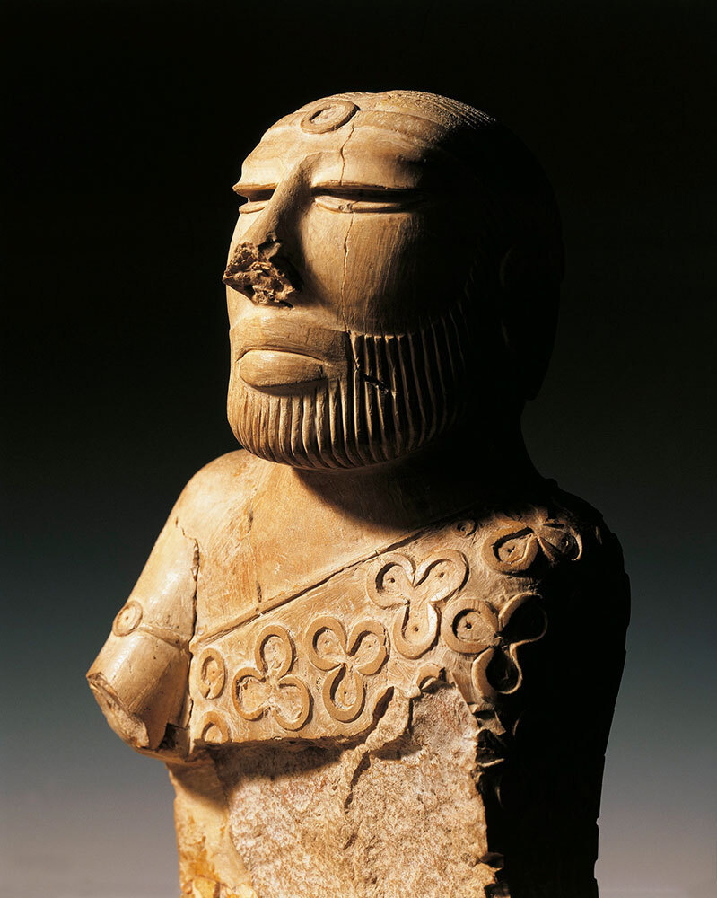 A picture of a carved stone statue