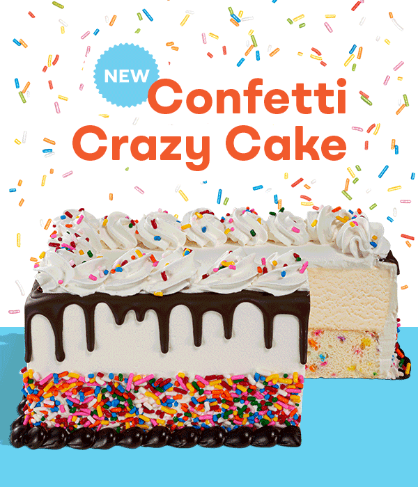 "Confetti Crazy Cake" gif cycling through close ups of the cake and confetti layer