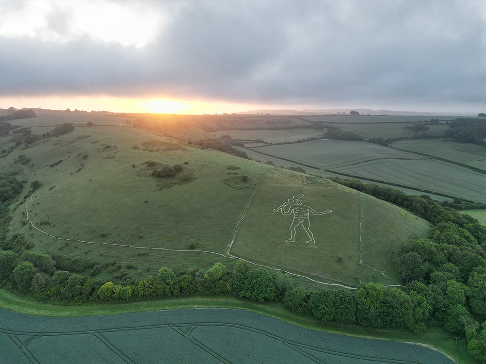 Aerial photo of the Cerne Abbas Giant in Dorset, England