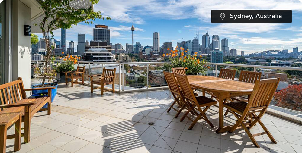 Stunning scenery of downtown Sydney, Australia awaits from the balcony of your private home rental.