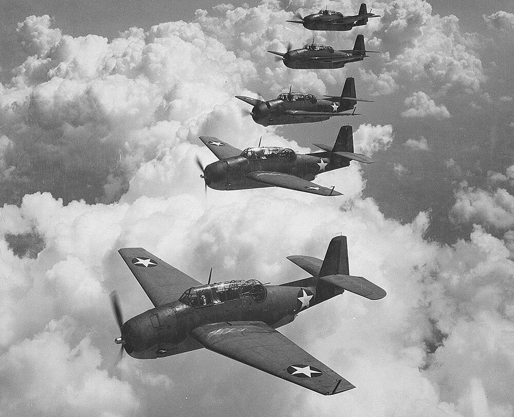 Five Grumman TBF-1 Avengers