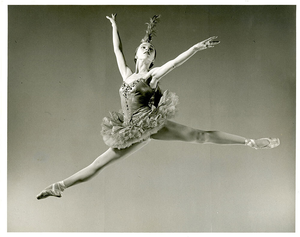 Maria Tallchief performs the title role in George Balanchine’s revival of The Firebird. Her dramatic leap has now been memorialized on the reverse side of a U.S. quarter.