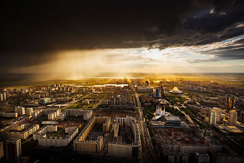 A picture of a city taken from a skyscraper