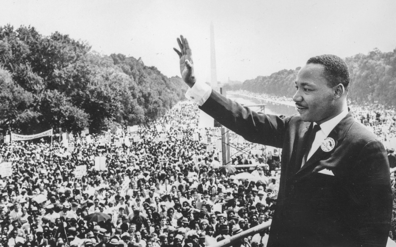 Dr. Martin Luther King, Jr. addresses crowds during the March On Washington on August 28, 1963 at the Lincoln Memorial in Washington D.C. It was here where he gave his famous "I Have A Dream" speech.