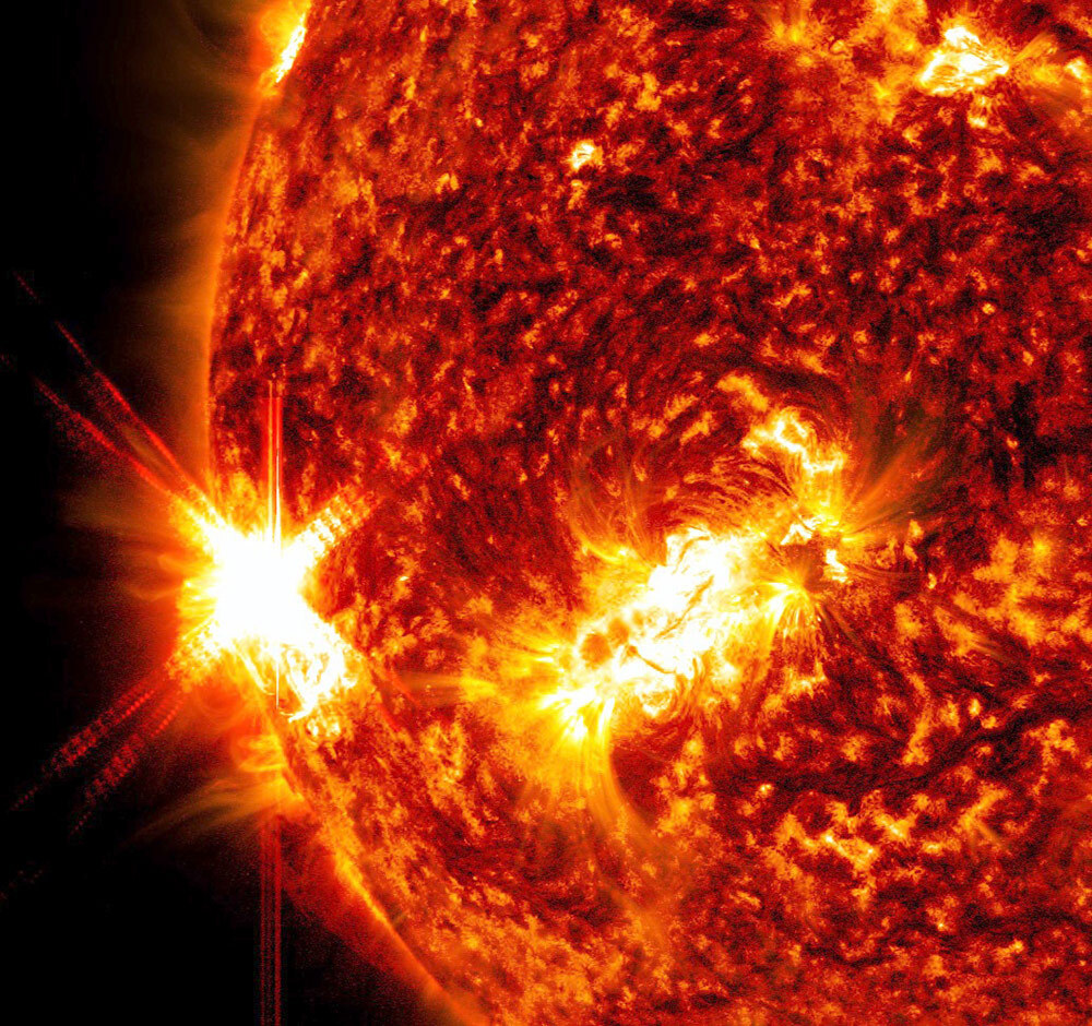 The sun emits a giant solar flare