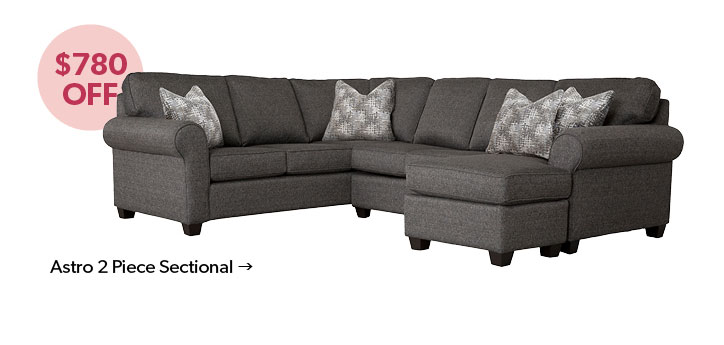 780 dollars off Astro 2 Piece Sectional. Click to Shop.