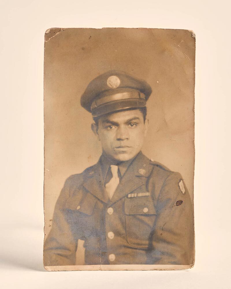 A portrait of Luis Sanchez Hernandez, who was part of the US Army’s 65th Infantry, from his tour in the Korean War.