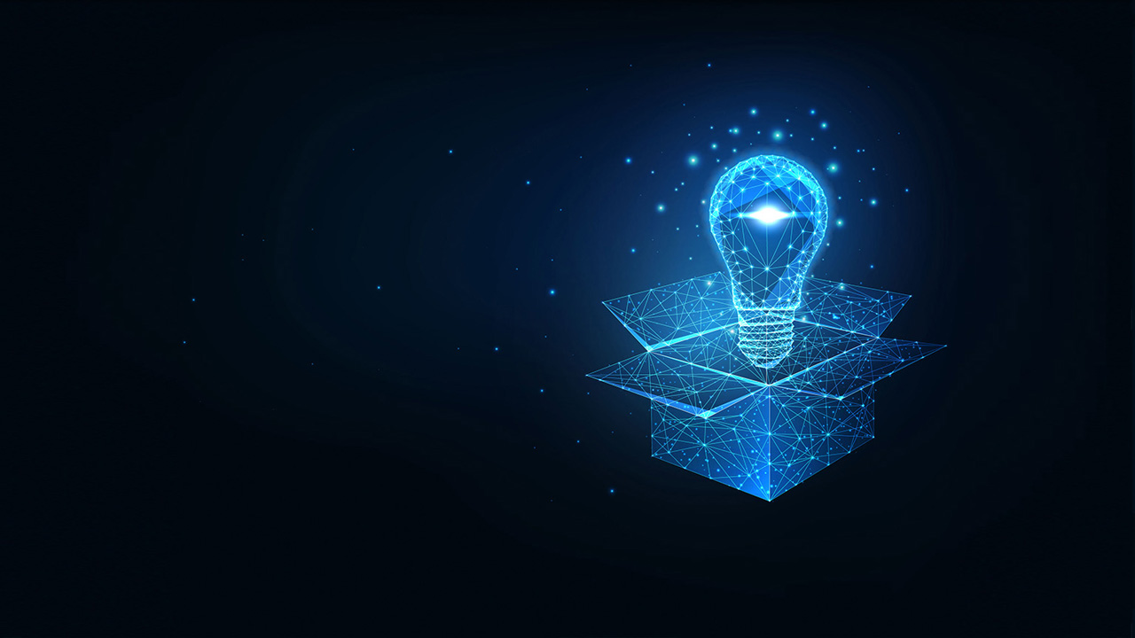 Image of stars in the shape of a light bulb in a box.