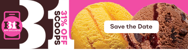 "31% off Scoops, Save the Date" with two scoops