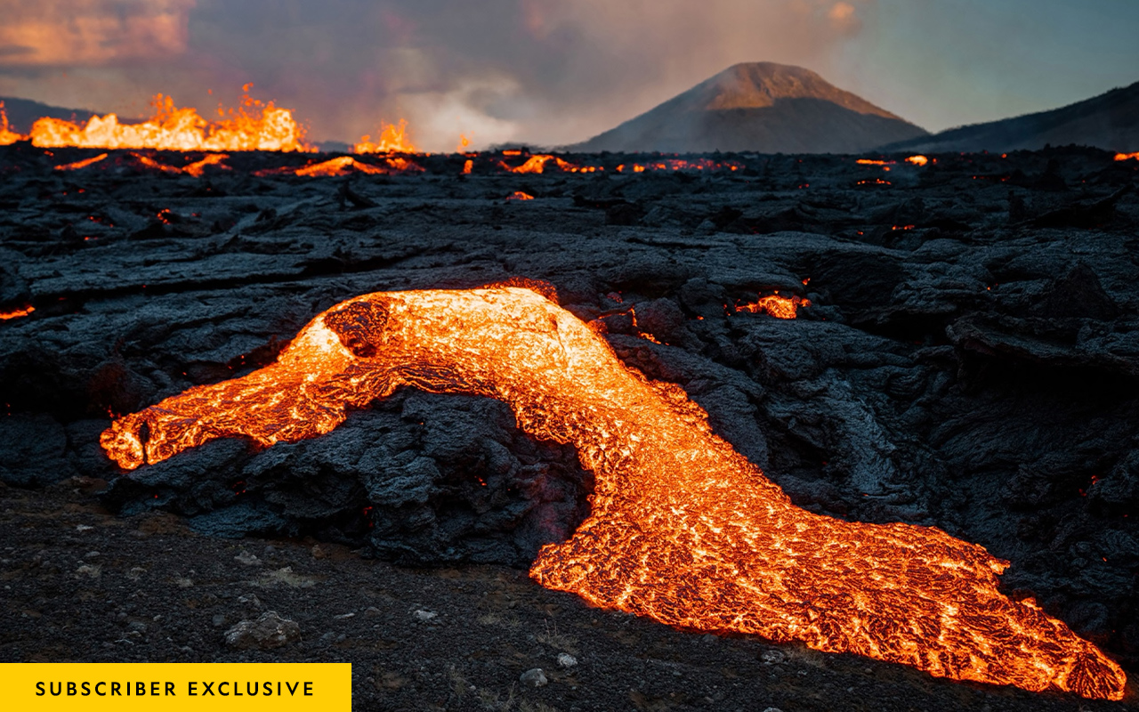 Lava bursts through the surface on Iceland's Reykjanes peninsula.