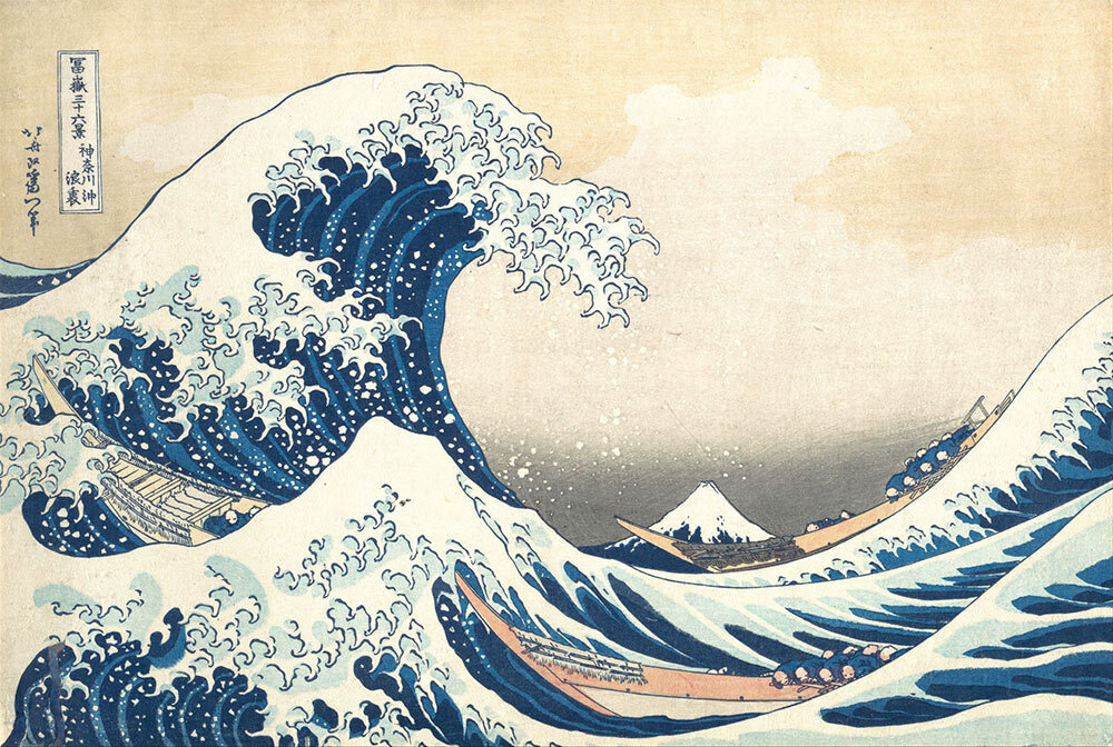 the iconic woodblock print of a wave by Katsushika Hokusai