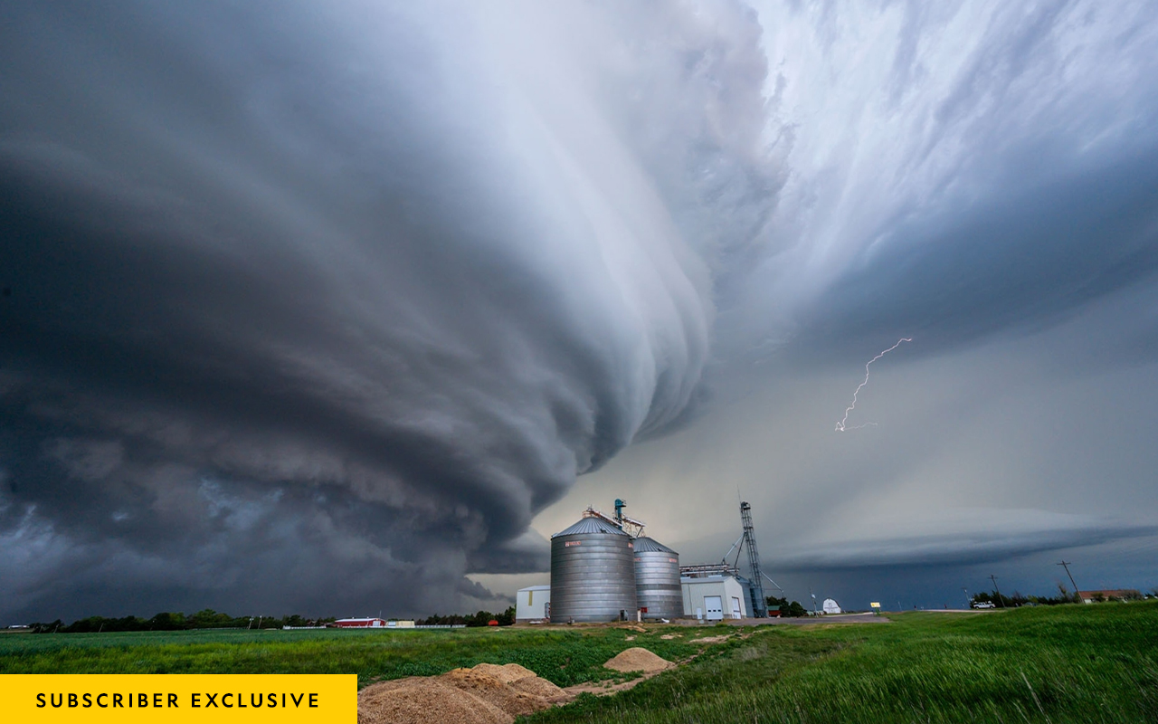 A massive supercell cloud spins over the town of Imperial, Nebraska.