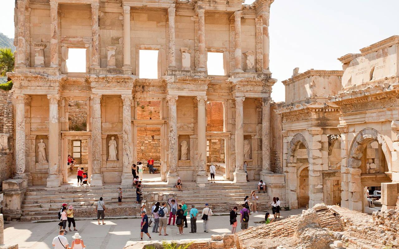 The sprawling ruins of Ephesus, one of the ancient world’s greatest cities, lies 45 miles south of Izmir on the Turkish west coast.