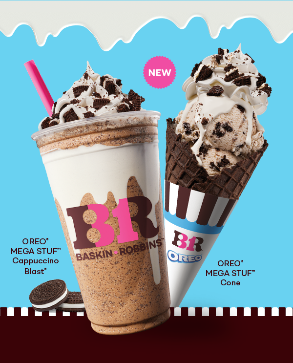 Baskin-Robbins OREO® MEGA STUF™ Cone & Cappuccino Blast®