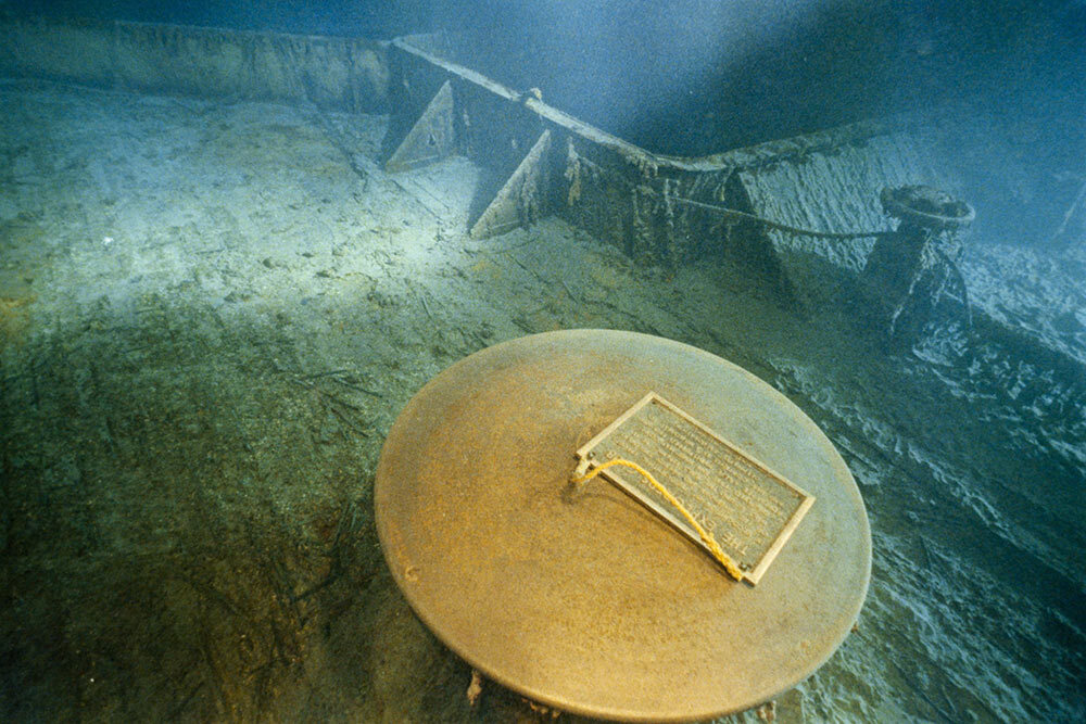 In 1986, Bob Ballard and the Explorers Club left a commemorative plaque on the sunken deck of the Titanic.