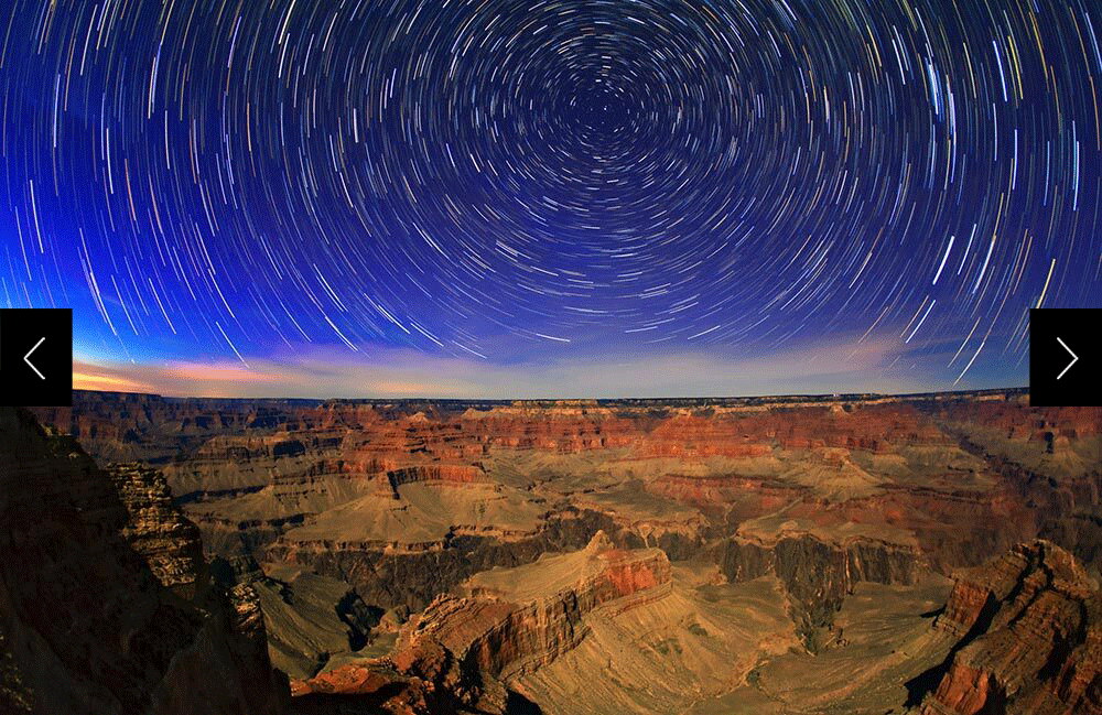 Star trails in the evening sky over the Grand Canyon