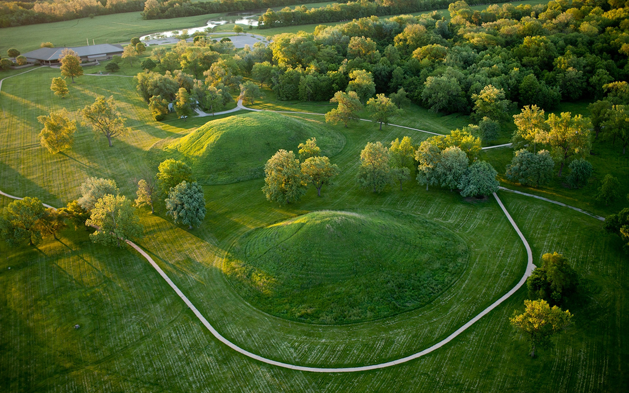 Cahokia’s central plaza, pictured here, is now part of a 2,200-acre historical site.