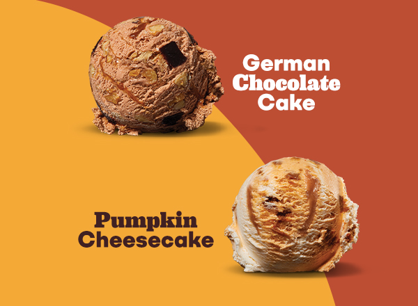 Scoops of German Chocolate Cake and Pumpkin Cheesecake