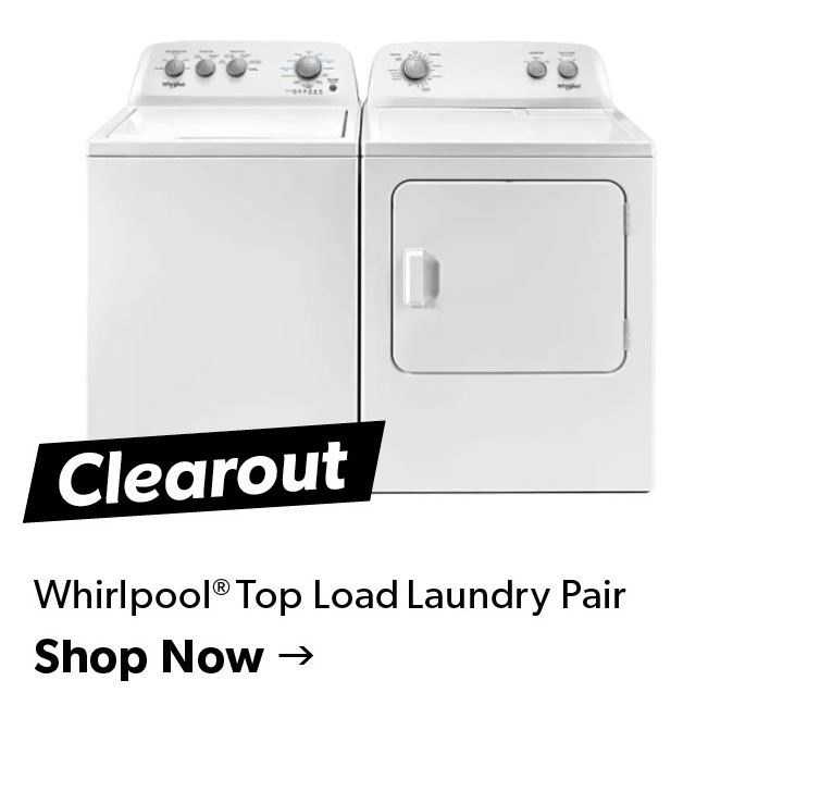 Clearout Whirlpool Top Load Laundry Pair. Click to Shop.