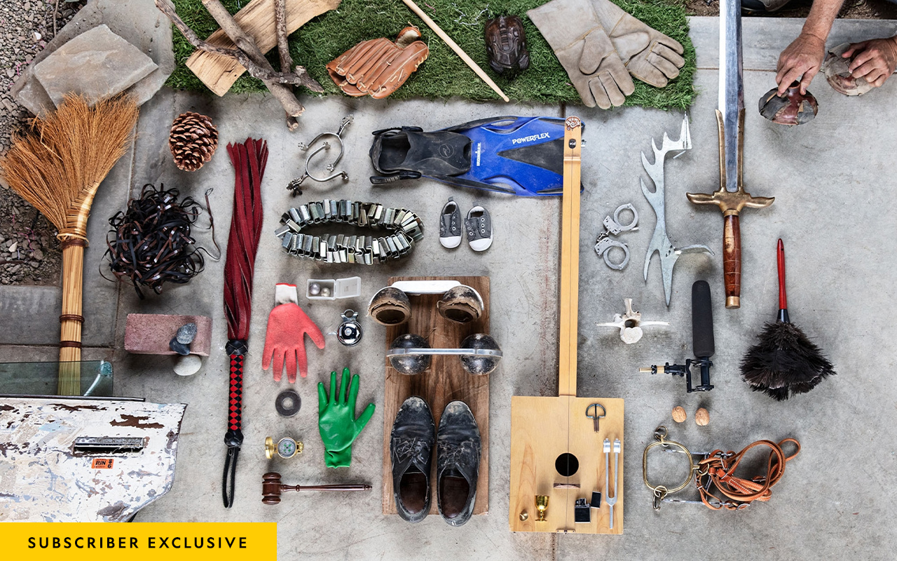 A photo of a collection of tools used by Foley artists.