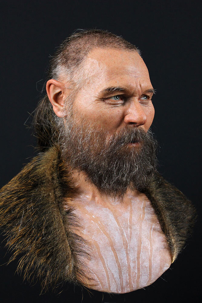 a reconstruction of an 8,000-year-old man