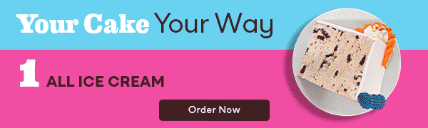 Gif cycling through images of pieces of ice cream cake with caption "All Ice Cream" "Ice Cream with Chocolate Cake" "Ice Cream with Fudge Crunchies" and Ice Cream with White Cake"​