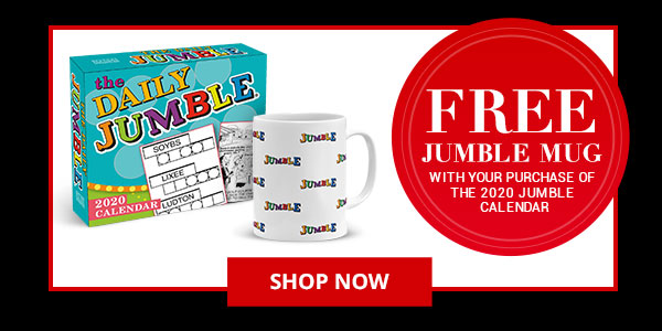 Receive a FREE Jumble mug with every unit purchase of the Daily Jumble 2020 Boxed Daily Calendar! Offer valid through 11/27/19 or while supplies last.