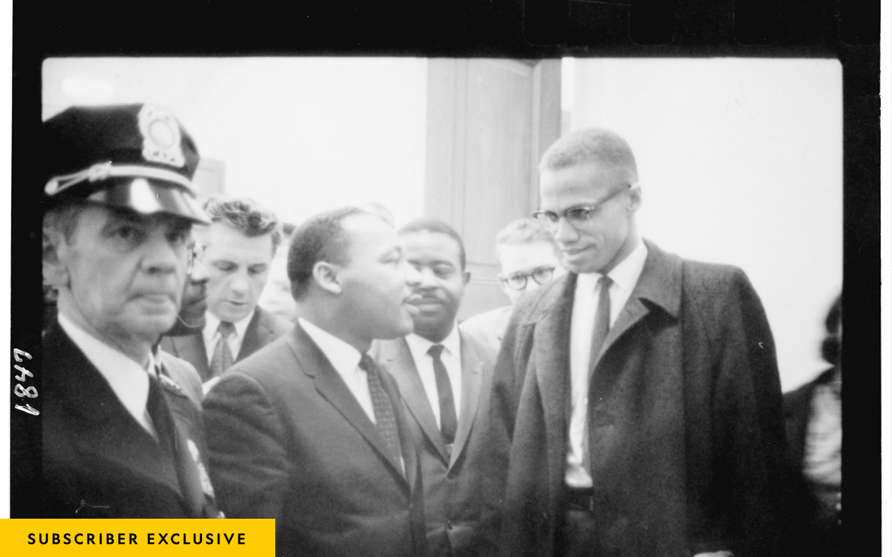 Martin Luther King, Jr. and Malcolm X briefly meet after King's press conference at the U.S. Capitol, where the Senate was debating the passage of the Civil Rights Act of 1964. It was the first—and only—time the two civil rights legends met.