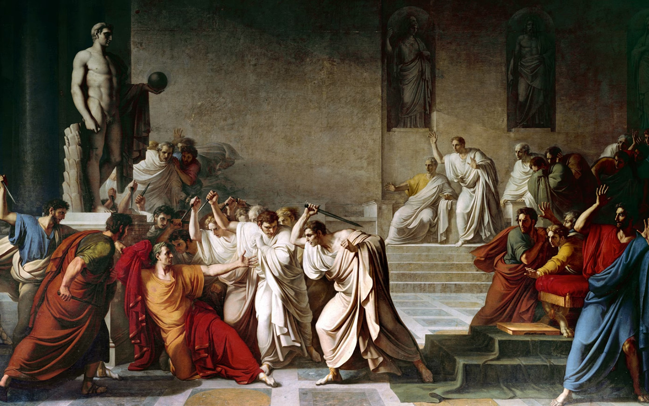 The death of Julius Caesar in the Roman Senate, as painted by Italian artist Vincenzo Camuccini.