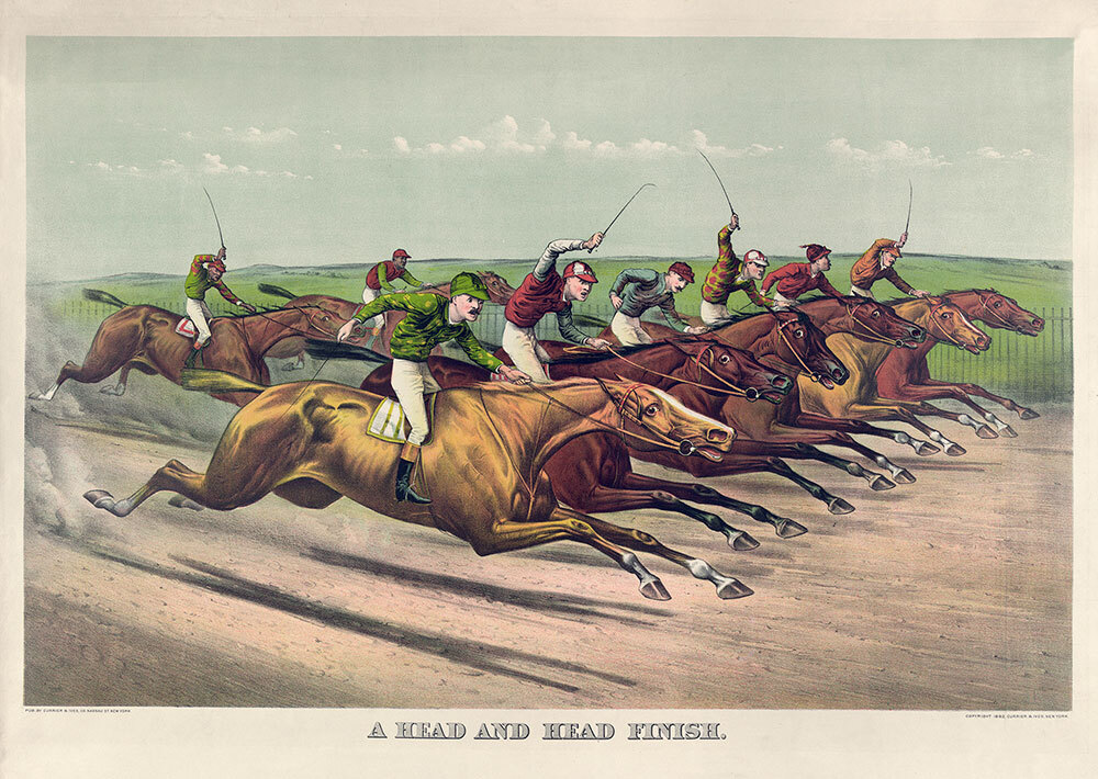 a painting of horses racing