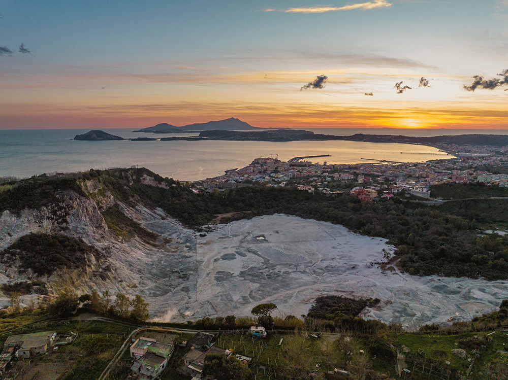 Solfatara crater is part of the Campi Flegrei volcano, the largest caldera of southern Italy.