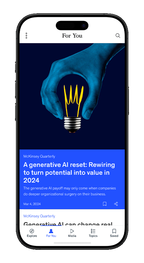 iPhone showing the For You feed within the McKinsey Insights app