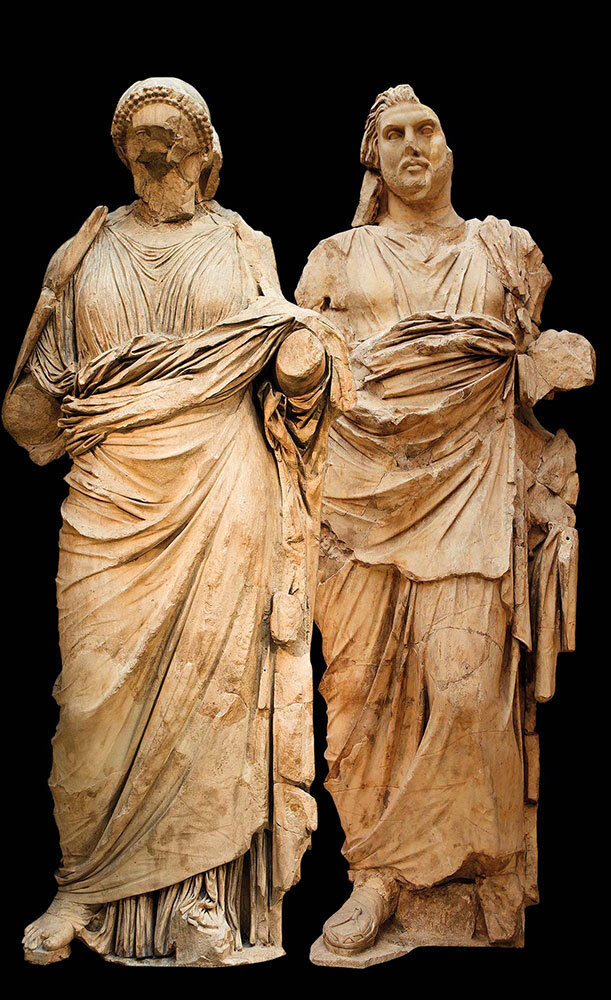 A picture of two statues