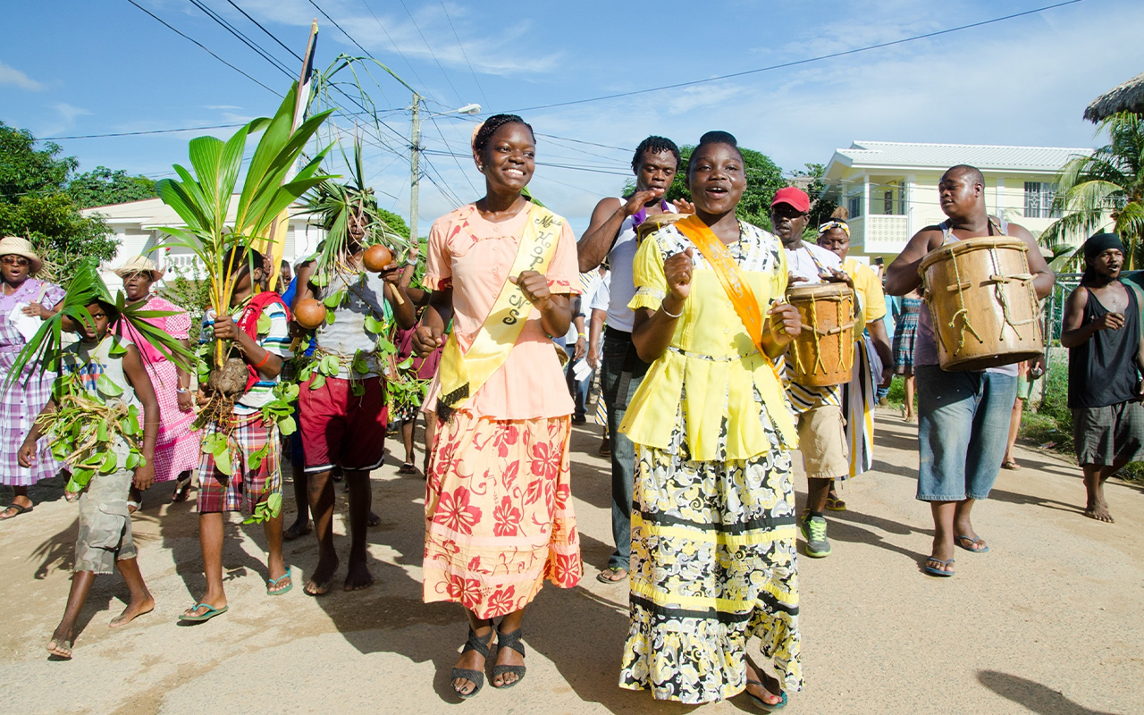 Garifuna singers, dancers, and drummers perform in Hopkins, a small village in the Stann Creek District of Belize.